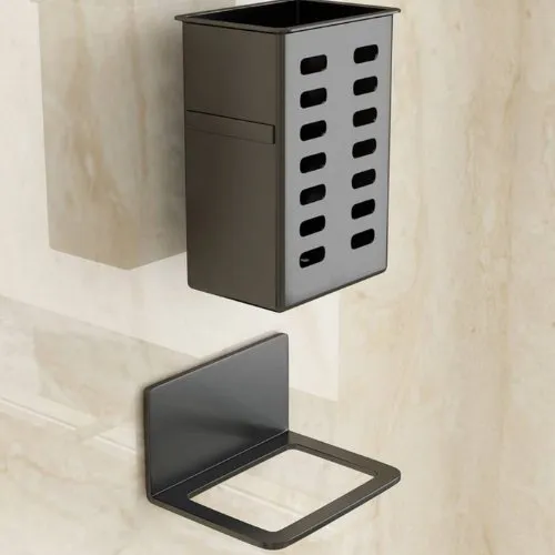 1pc Black Color Wall-Mounted Storage Basket Multi-Functional Kitchen Shelf, Without Drilling For Storage.
