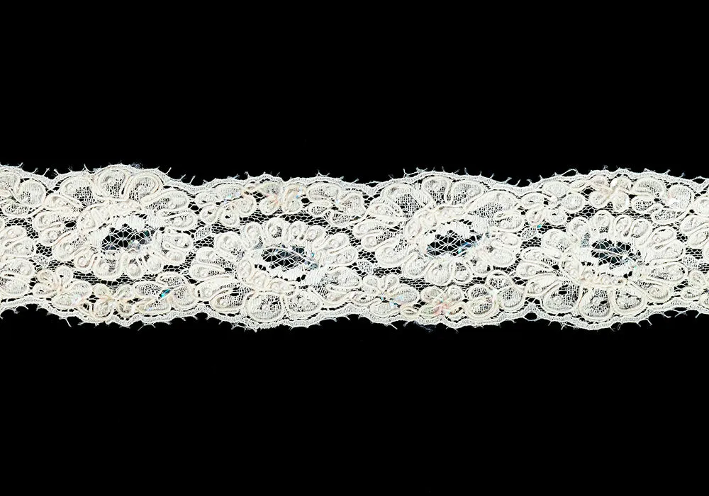 2" Ivory Alençon Galloon Lace with Sequins & Pearls (Made in France)