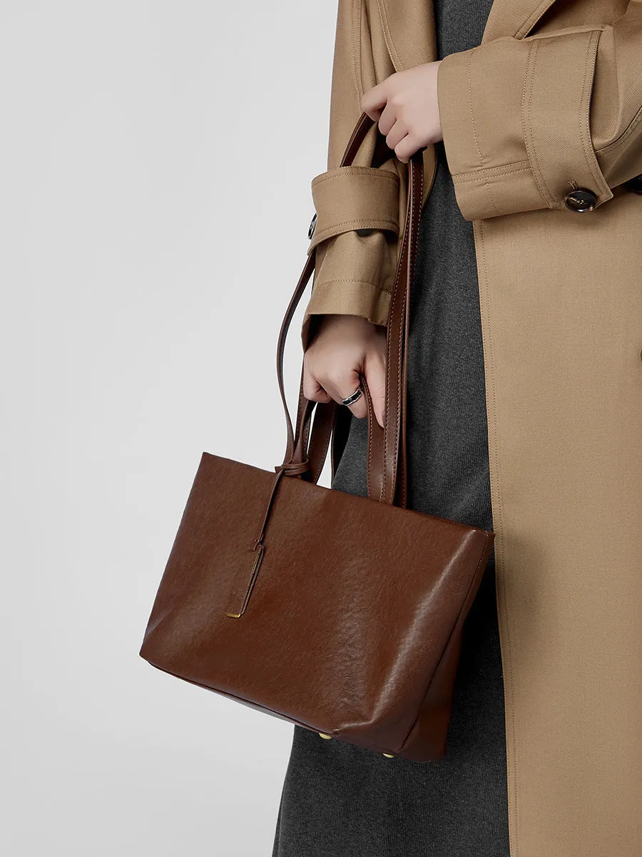 32CM genuine leather women's cowhide  large capacity underarm tote bag 2907 coffee