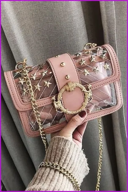4 Colors Transparent Rivet Cross Body Bag F100