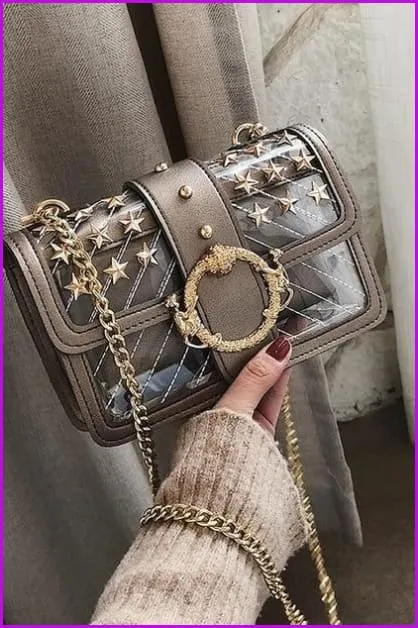 4 Colors Transparent Rivet Cross Body Bag F100