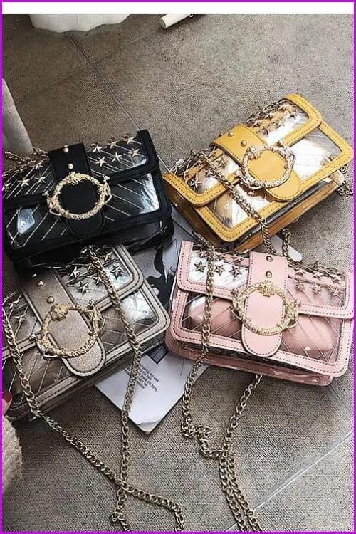 4 Colors Transparent Rivet Cross Body Bag F100