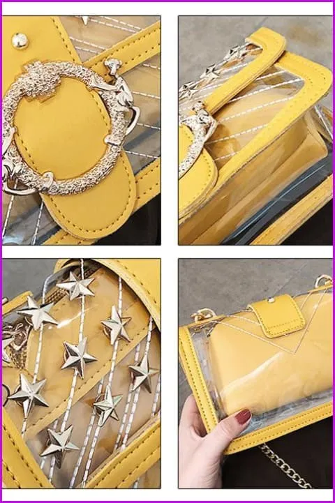 4 Colors Transparent Rivet Cross Body Bag F100