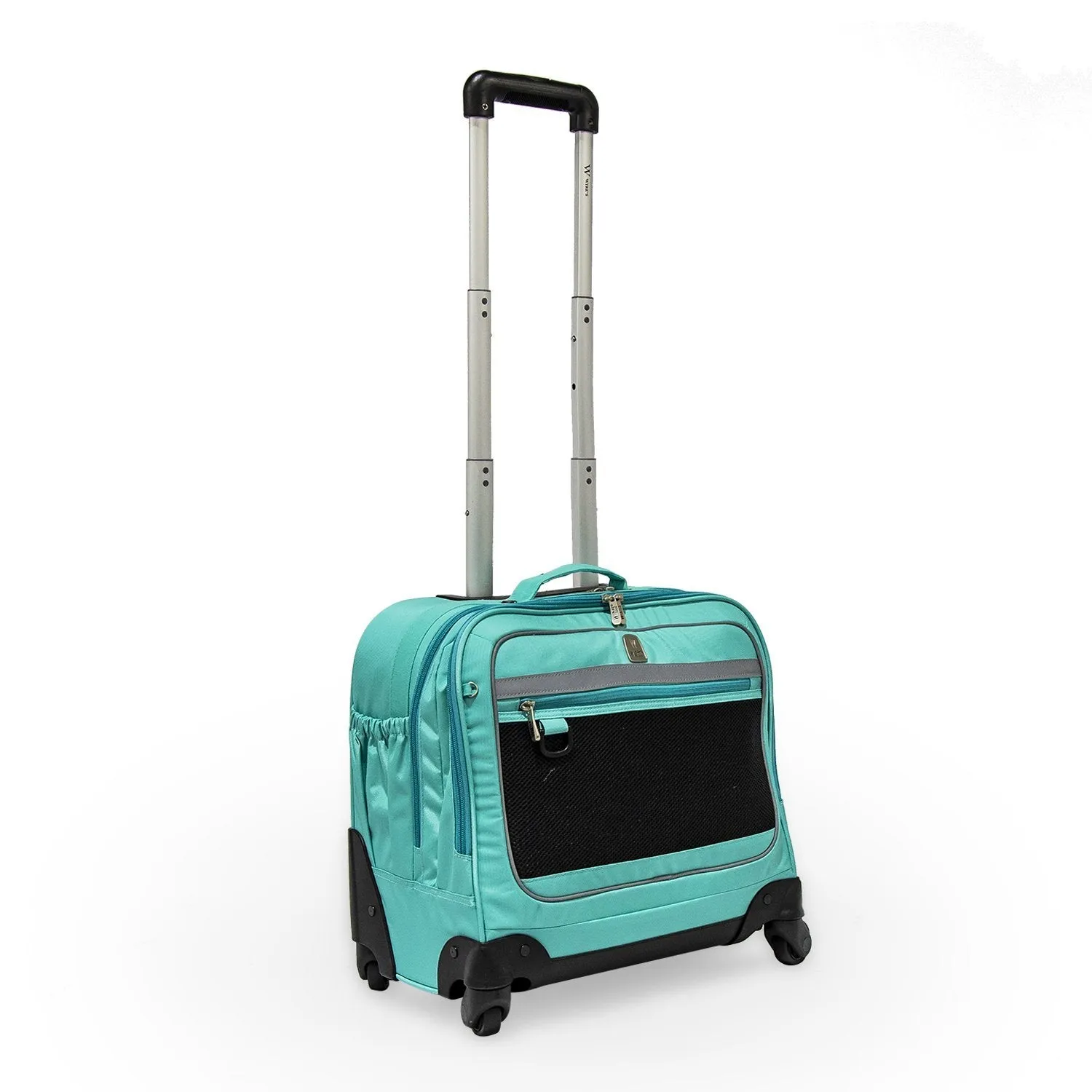 5 Pieces Set - 4 Wheels School Bag trolley with Lunch Bag   Pencil Case   Water Bottle & Wires Stationary Teal