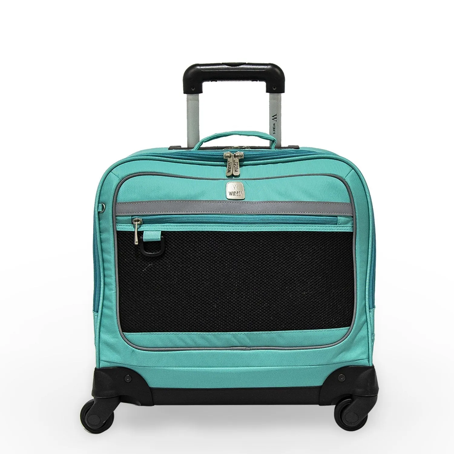 5 Pieces Set - 4 Wheels School Bag trolley with Lunch Bag   Pencil Case   Water Bottle & Wires Stationary Teal