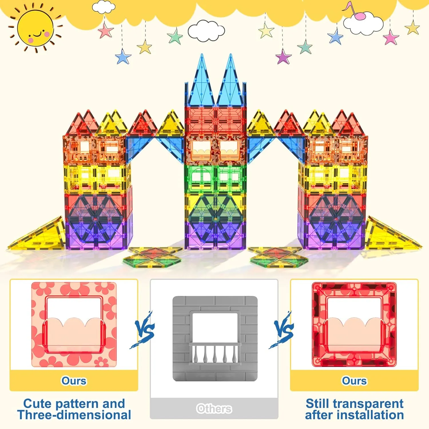 60 PCS Magnetic Building Tiles Kids Toys STEM Magnetic Blocks Sensory Toys Kids Games Magnet Building Toys for Boys and Girls Aged 3 , Kids Brain Development Preschool Kindergarten Toddler Toys