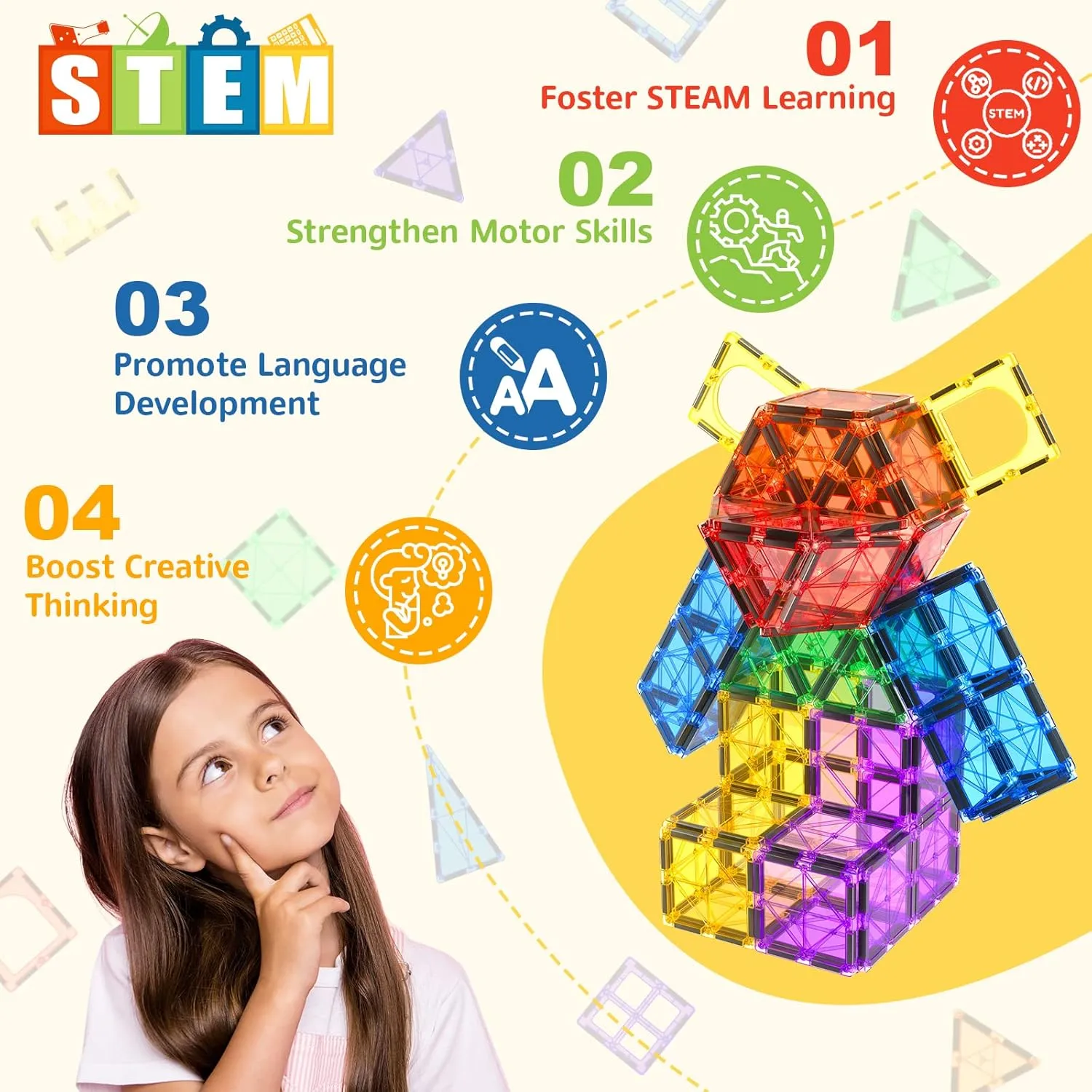 60 PCS Magnetic Building Tiles Kids Toys STEM Magnetic Blocks Sensory Toys Kids Games Magnet Building Toys for Boys and Girls Aged 3 , Kids Brain Development Preschool Kindergarten Toddler Toys