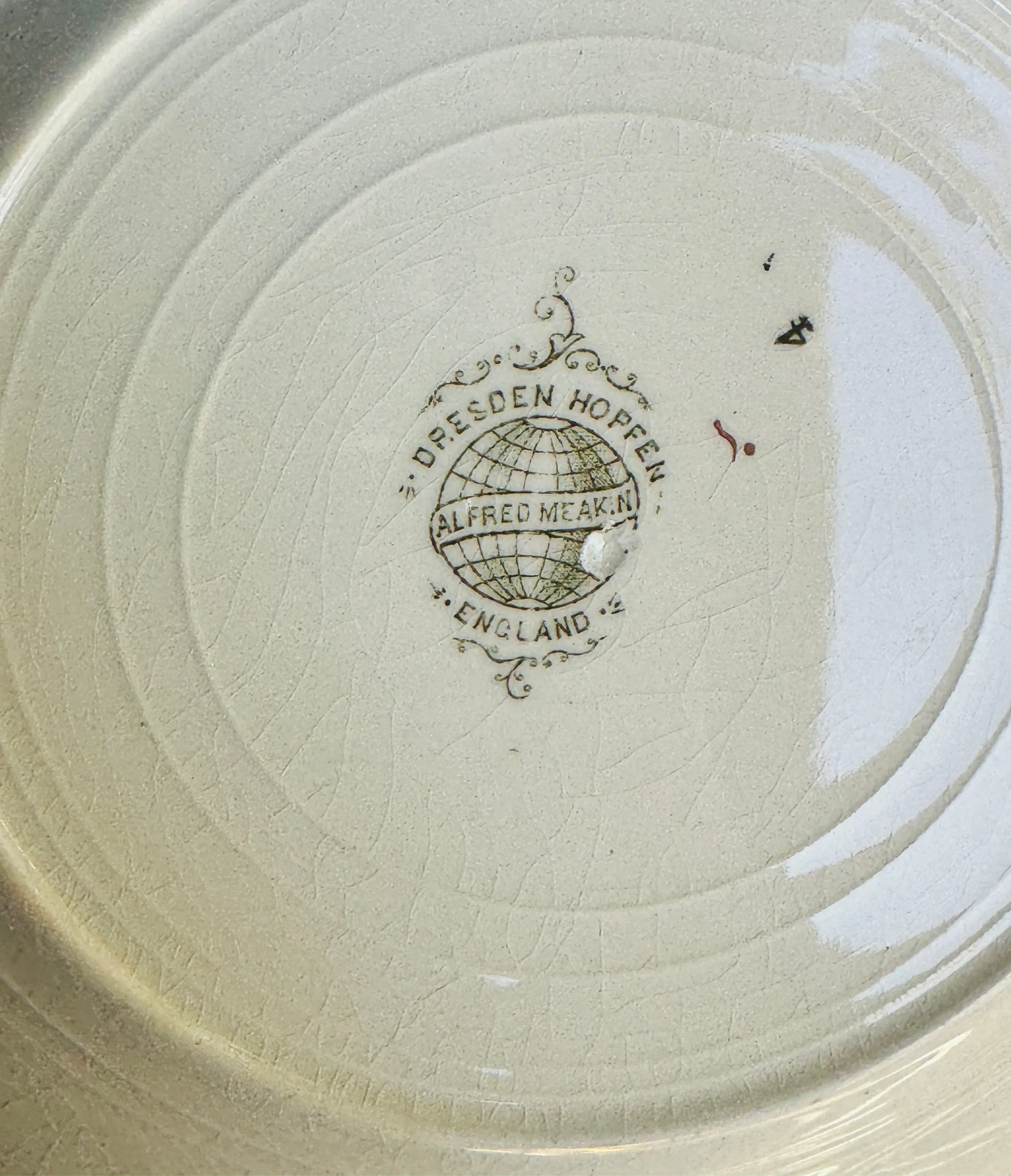 7" Antique Aesthetic Alfred Meakin Green Transferware Plate Hops / Holden & Gold Highlights