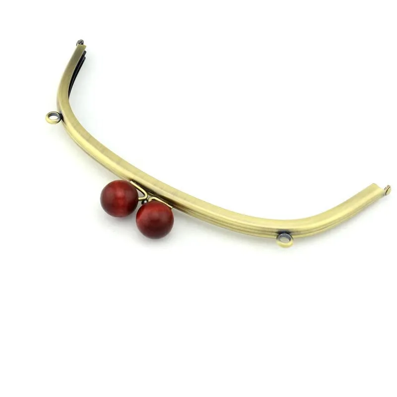 9" Bronze Purse Frame /Handle Purse Frame Wood Ball Kisslock With Screws 24.5cm x 9.5cm ( 9" x 3 1/2")