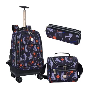 Basketball 8-Wheels School Backpack Trolley Set (Lunch bag & Pencil Case)