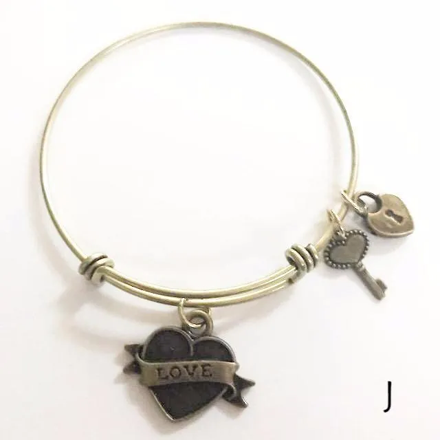 Bronze bracelet with bronze charm/stacking/expandable to fit everyone