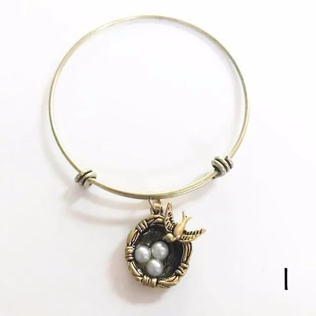 Bronze bracelet with bronze charm/stacking/expandable to fit everyone