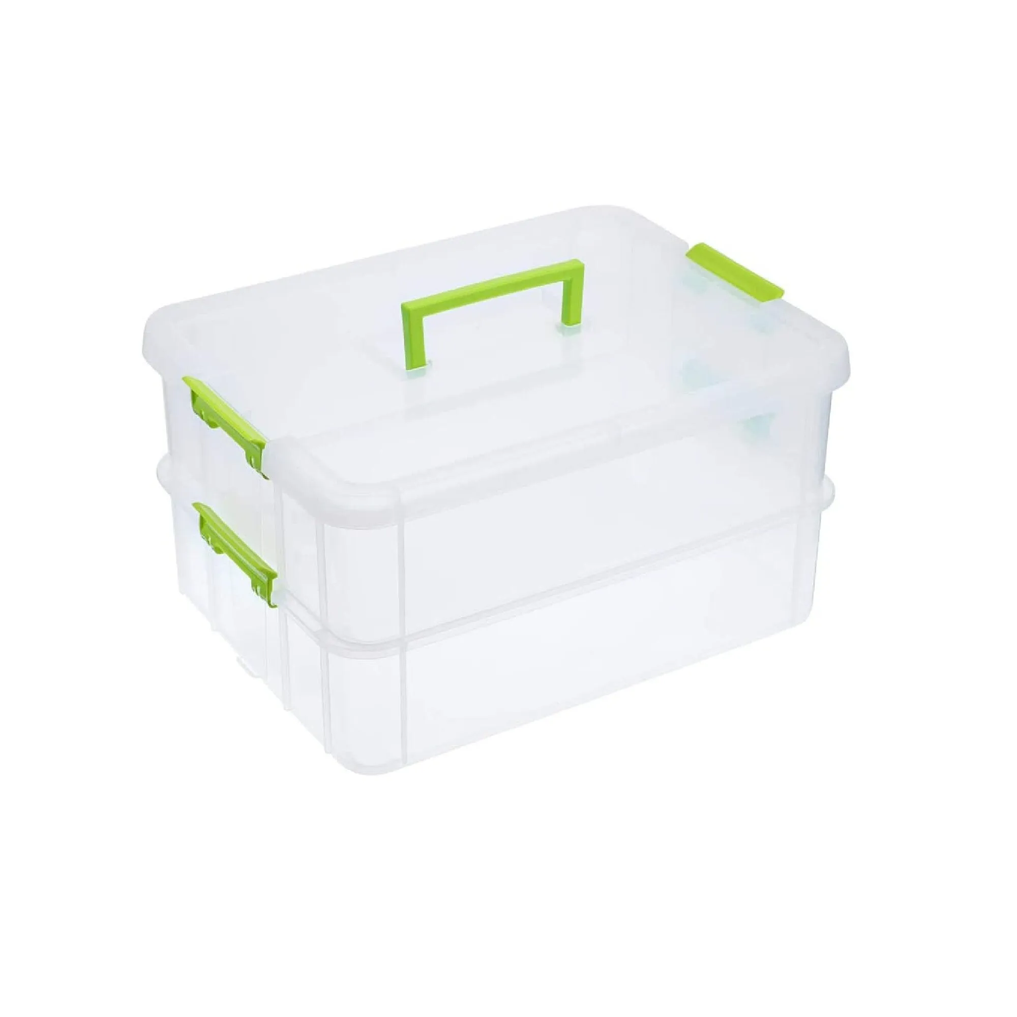 BTSKY 2 Layer Stack & Carry Box |  Plastic Multipurpose Portable Storage Container Box Handled Organizer Storage Box