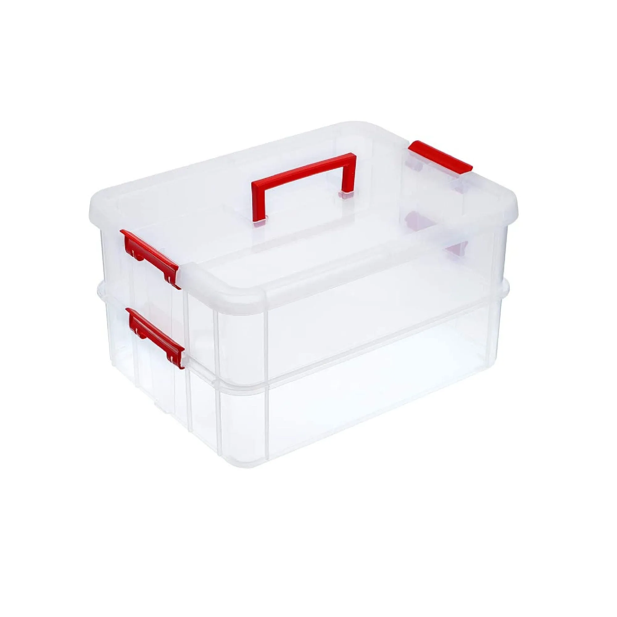 BTSKY 2 Layer Stack & Carry Box |  Plastic Multipurpose Portable Storage Container Box Handled Organizer Storage Box