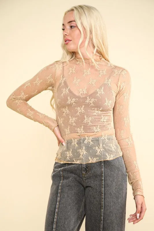 Champagne Lace Mesh Top
