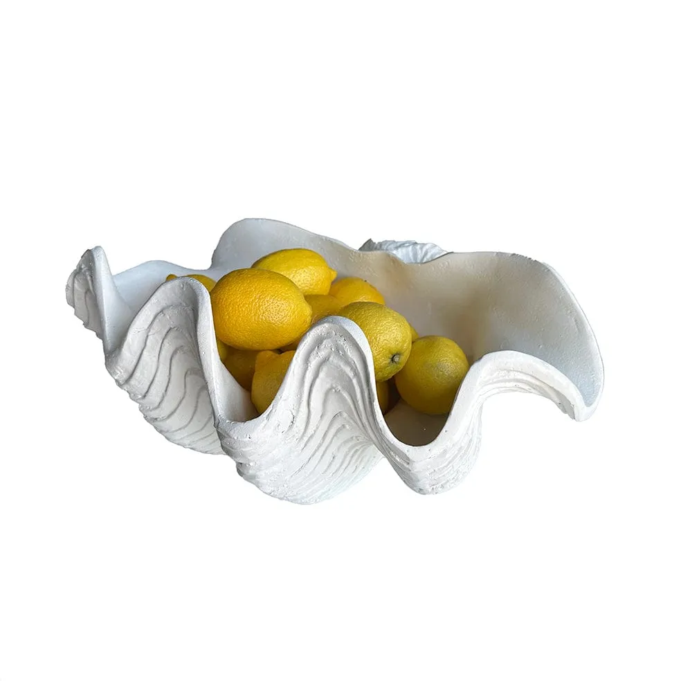 Clam Shell Ornamental Resin Bowl White