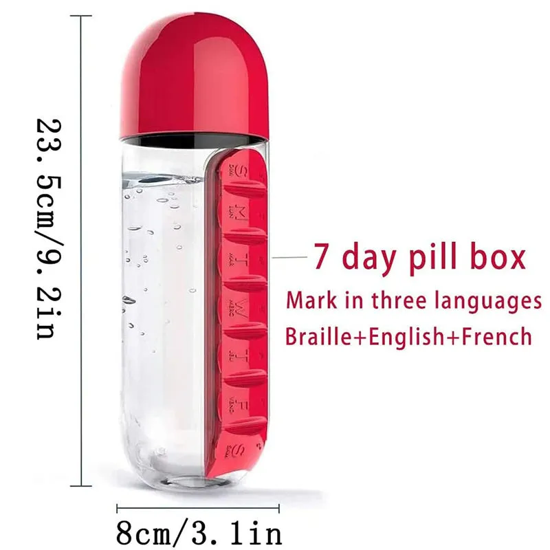 Combine Daily Pill Box Organizer with Water Bottle 20oz/600ml