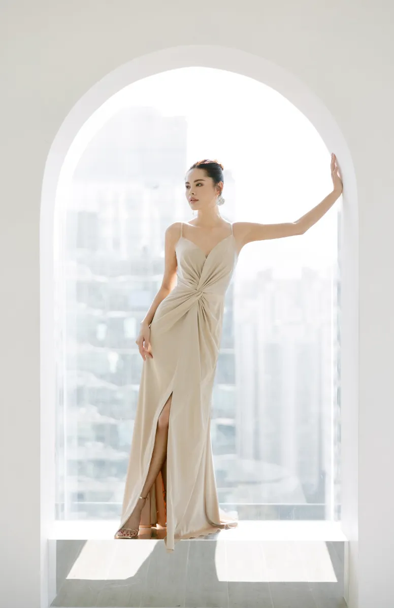Cora Bridesmaid Dress In Champagne Satin