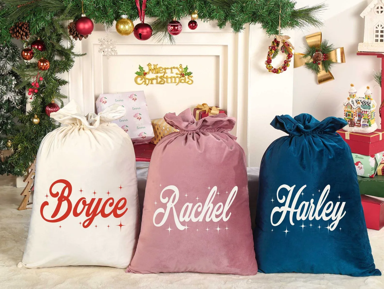 Custom Large Velvet Santa Sack, Christmas Gift Bag, Xmas Gift Bags, Christmas Gift Bag for New Year Christmas Party Supplies Favors