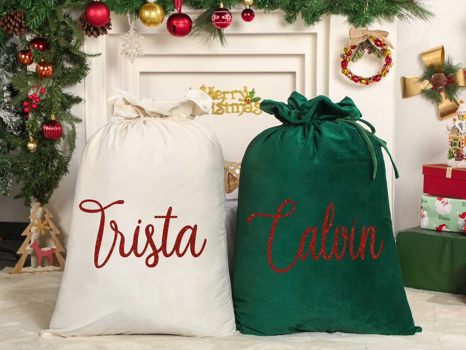 Custom Large Velvet Santa Sack, Christmas Gift Bag, Xmas Gift Bags, Christmas Gift Bag for New Year Christmas Party Supplies Favors