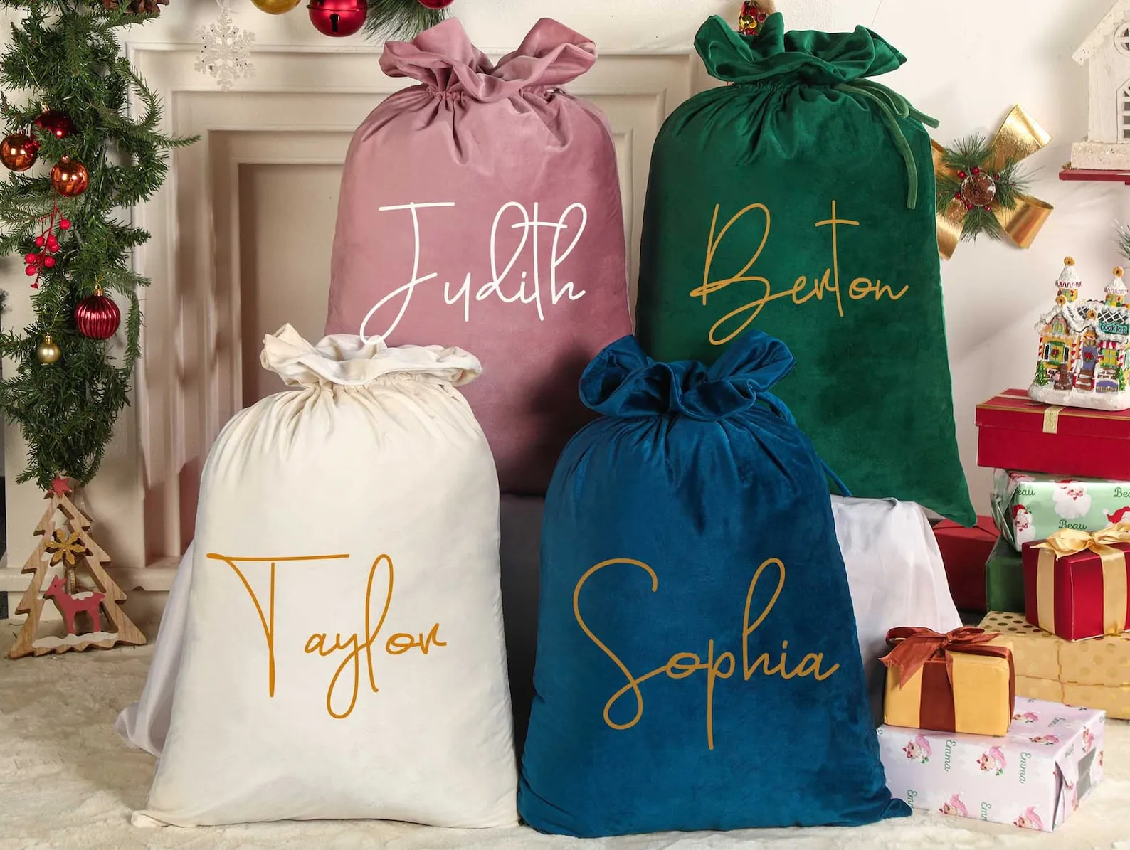 Custom Large Velvet Santa Sack, Christmas Gift Bag, Xmas Gift Bags, Christmas Gift Bag for New Year Christmas Party Supplies Favors