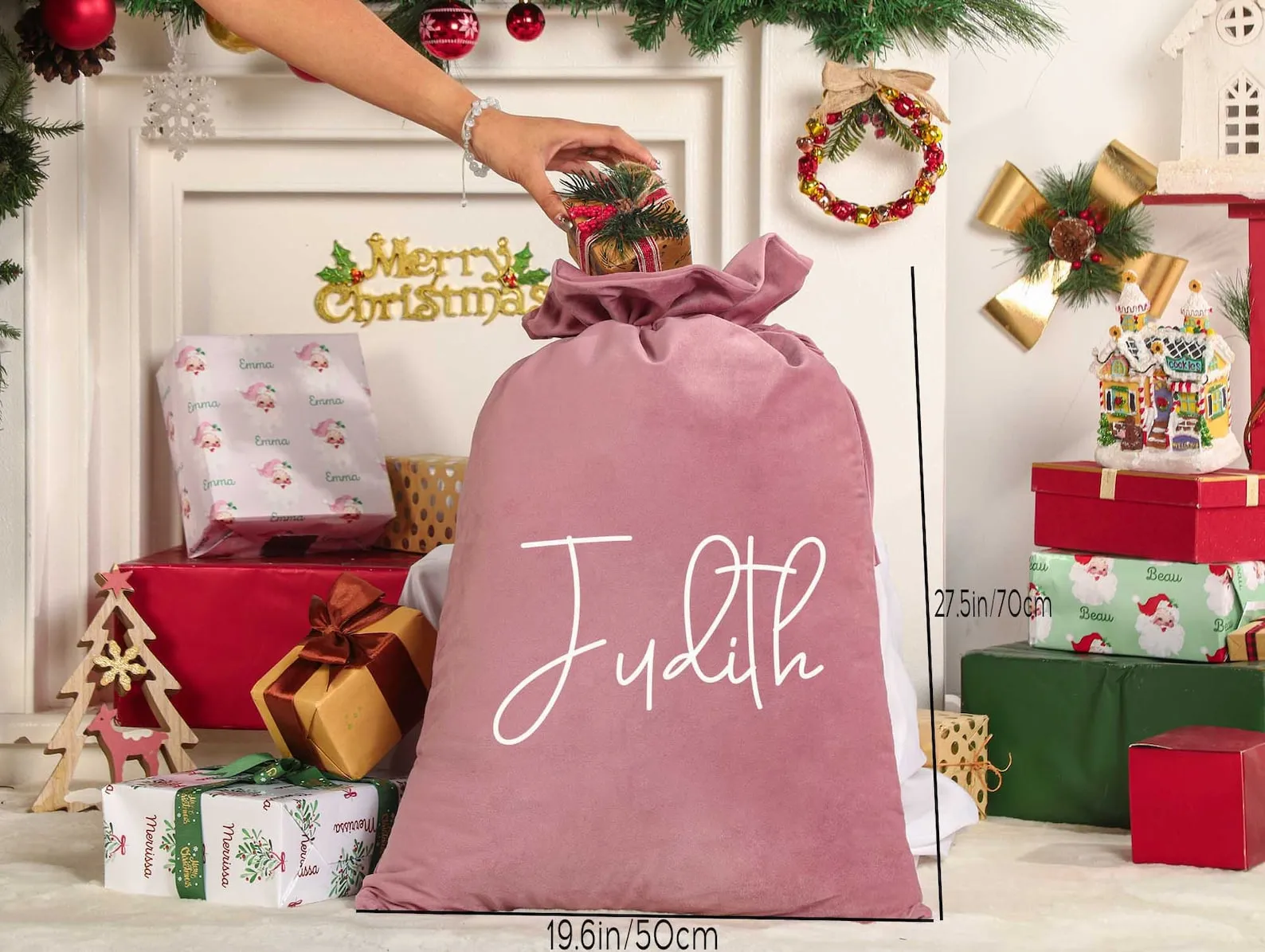 Custom Large Velvet Santa Sack, Christmas Gift Bag, Xmas Gift Bags, Christmas Gift Bag for New Year Christmas Party Supplies Favors