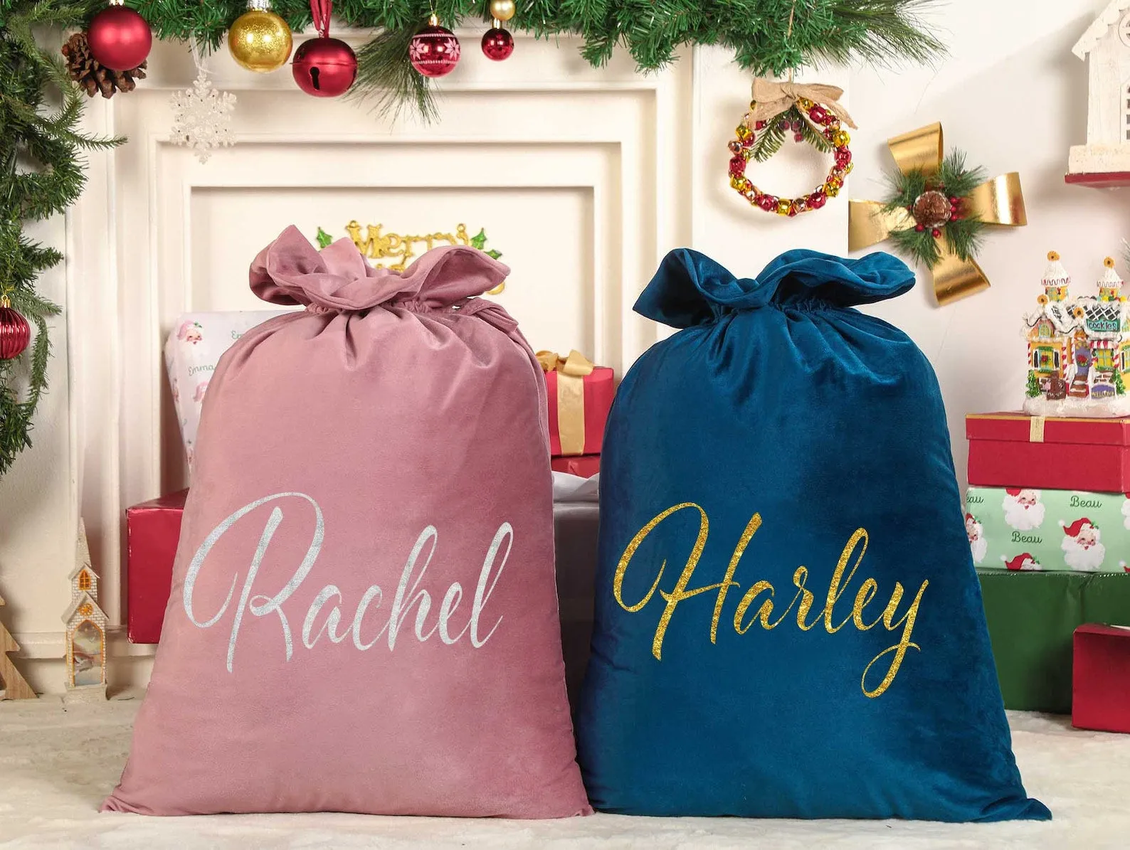Custom Large Velvet Santa Sack, Christmas Gift Bag, Xmas Gift Bags, Christmas Gift Bag for New Year Christmas Party Supplies Favors