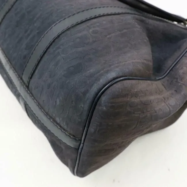 Dior Christian Black And Brown Oblique Trotter Logo Print Suede And Black Leather Satchel