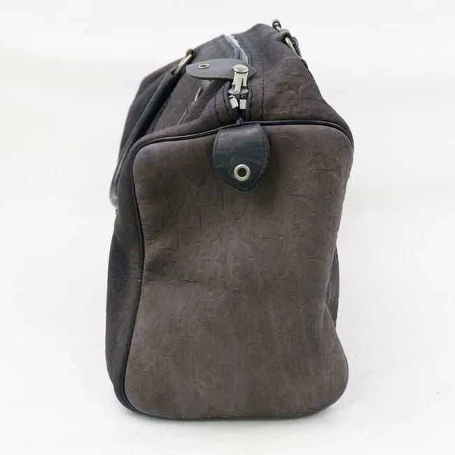 Dior Christian Black And Brown Oblique Trotter Logo Print Suede And Black Leather Satchel