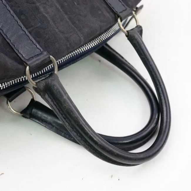 Dior Christian Black And Brown Oblique Trotter Logo Print Suede And Black Leather Satchel