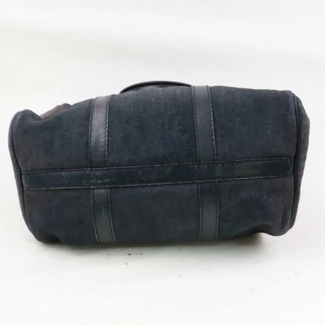 Dior Christian Black And Brown Oblique Trotter Logo Print Suede And Black Leather Satchel