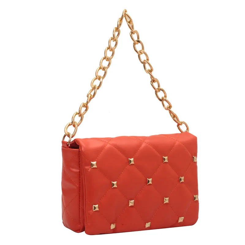 F7005 Soft Pu Bag Women's Fashion Rivet Rhombus Thick Chain Shoulder Underarm Women's Bag Bags Wholesale