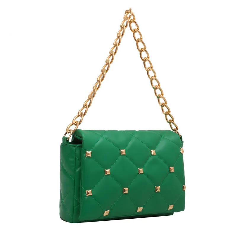 F7005 Soft Pu Bag Women's Fashion Rivet Rhombus Thick Chain Shoulder Underarm Women's Bag Bags Wholesale