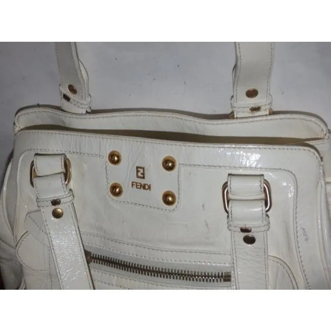 Fendi Vintage Pursesdesigner Purses White Crinkled Patent Leather Satchel