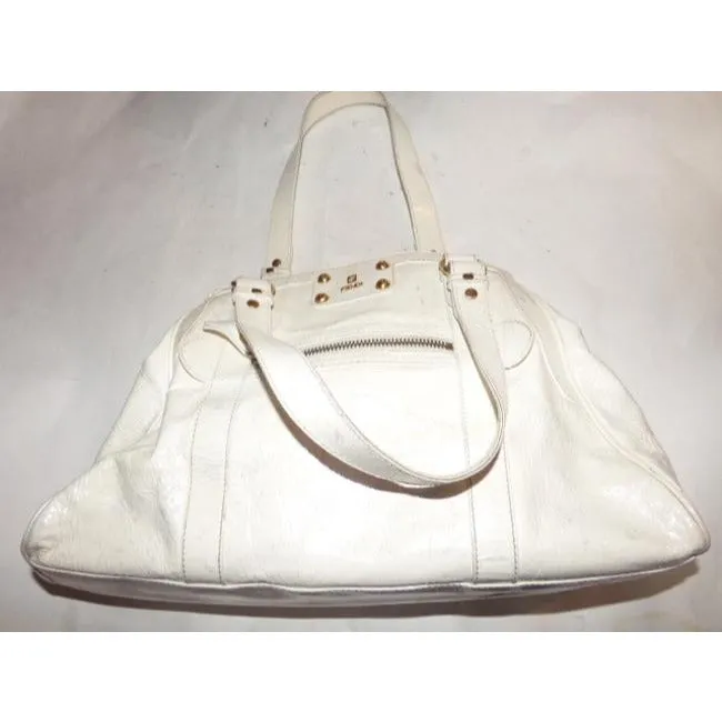Fendi Vintage Pursesdesigner Purses White Crinkled Patent Leather Satchel