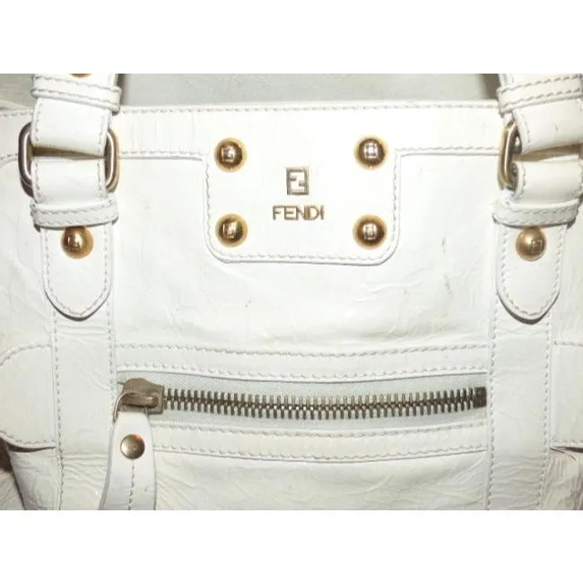 Fendi Vintage Pursesdesigner Purses White Crinkled Patent Leather Satchel