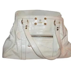 Fendi Vintage Pursesdesigner Purses White Crinkled Patent Leather Satchel