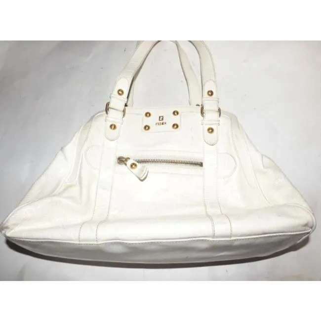 Fendi Vintage Pursesdesigner Purses White Crinkled Patent Leather Satchel