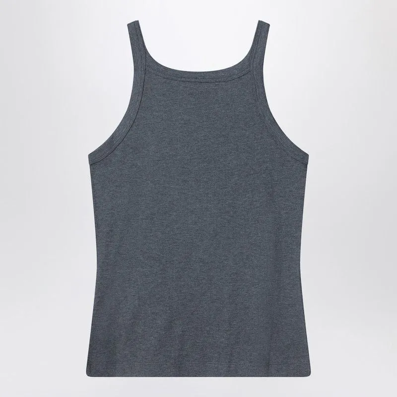 GREY RIBBED COTTON TOP
