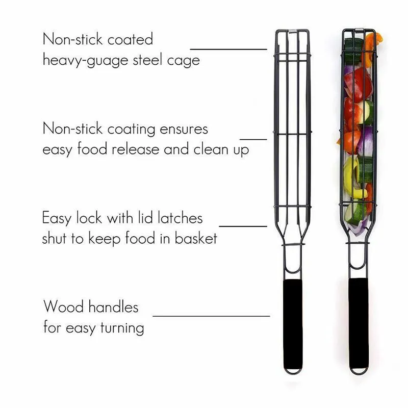 Grilling Basket BBQ Grill Portable Fish Grilling Mesh Barbecue Basket