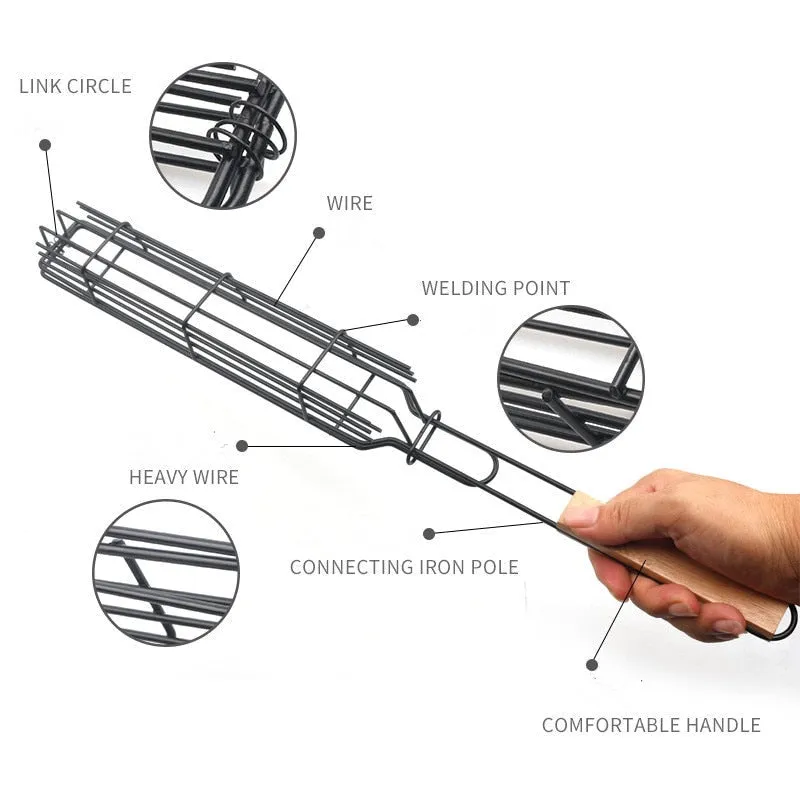 Grilling Basket BBQ Grill Portable Fish Grilling Mesh Barbecue Basket