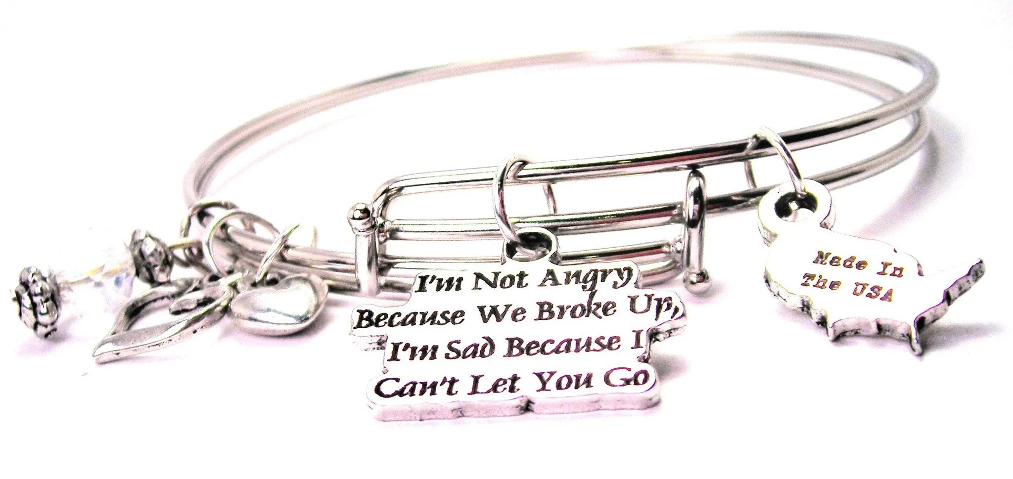 I'm Not Angry Because We Broke Up I'm Sad Because I Cant Let You Go Expandable Bangle Bracelet Set
