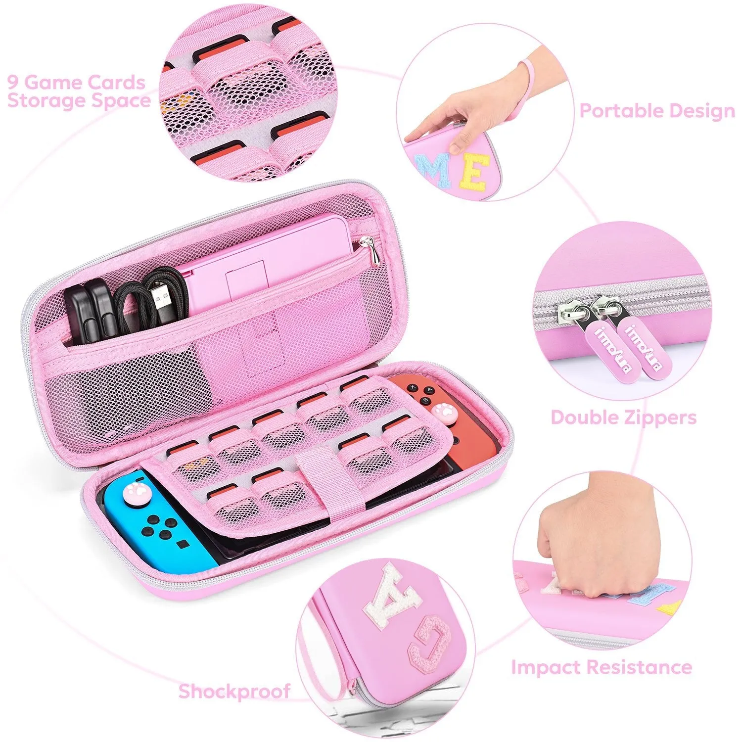 innoAura  Switch/OLED Case for NS, 16 in 1 Switch Accessories Bundles(Pink-grey Splicing)