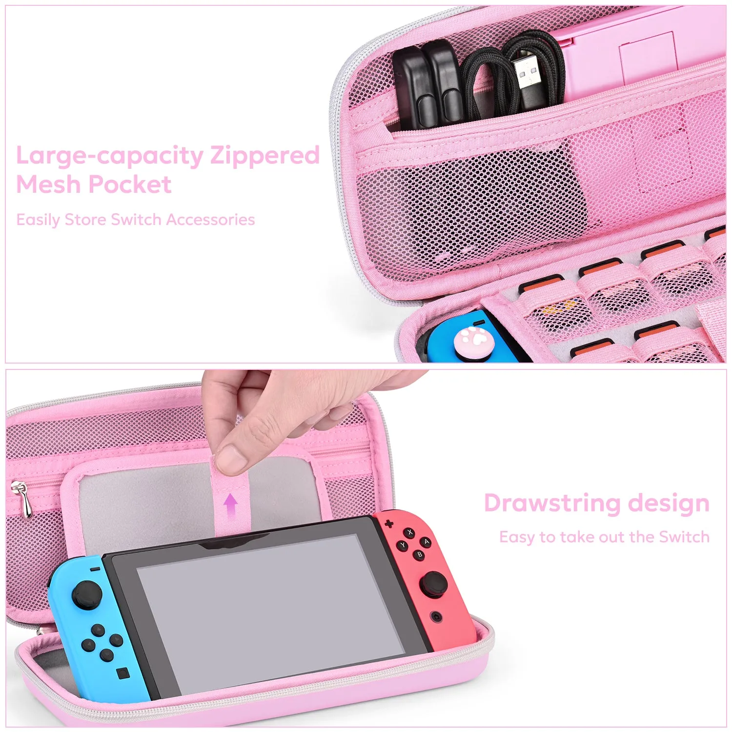 innoAura  Switch/OLED Case for NS, 16 in 1 Switch Accessories Bundles(Pink-grey Splicing)