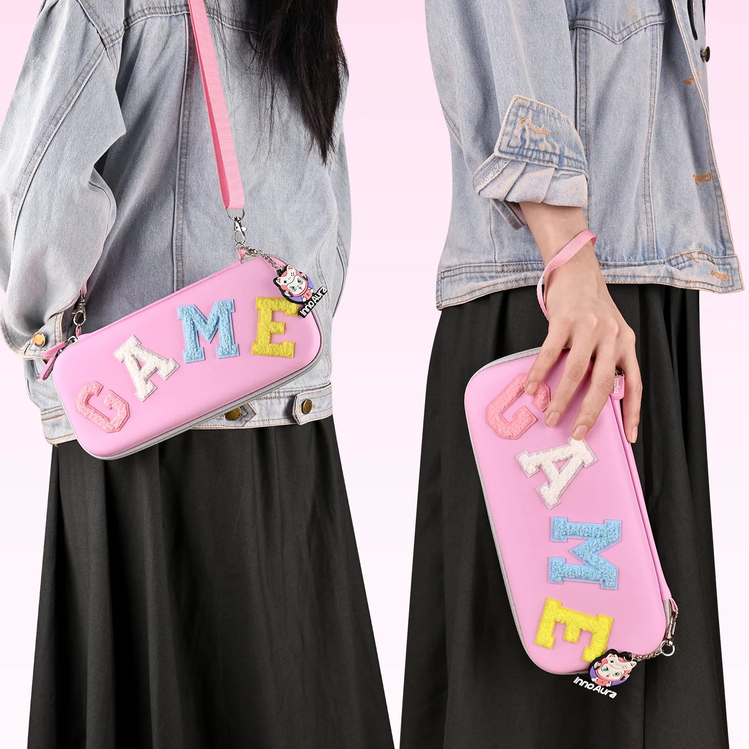 innoAura  Switch/OLED Case for NS, 16 in 1 Switch Accessories Bundles(Pink-grey Splicing)