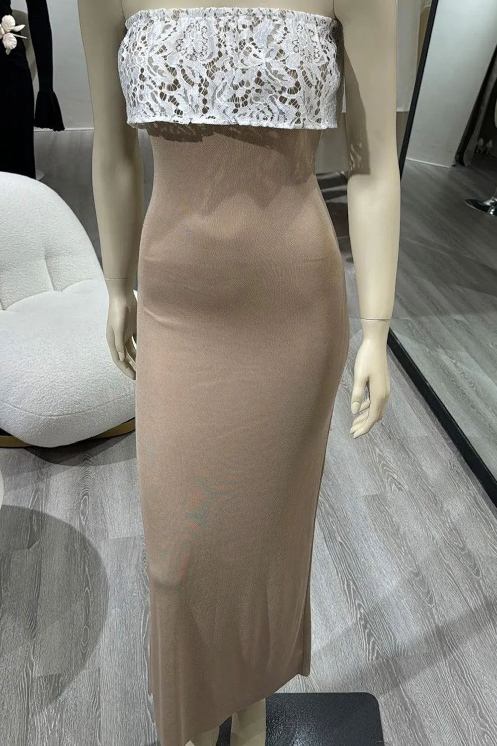 Lady Straight One Shoulder Lace Maxi Dress