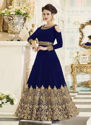Latest Dark Blue Color Designer Heavy Embroidered Gown