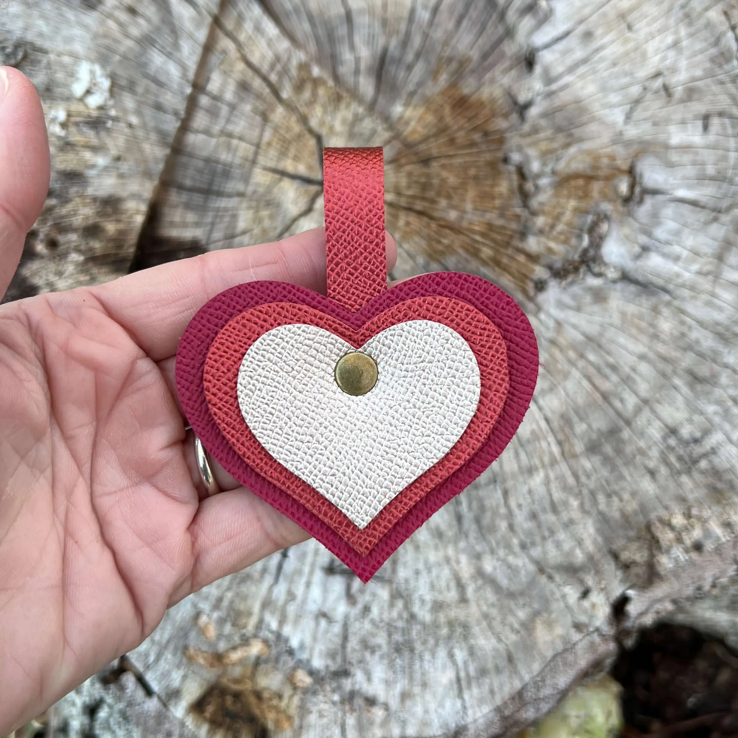 Leather Heart Bag Charm in Pink, Red and Rose Gold