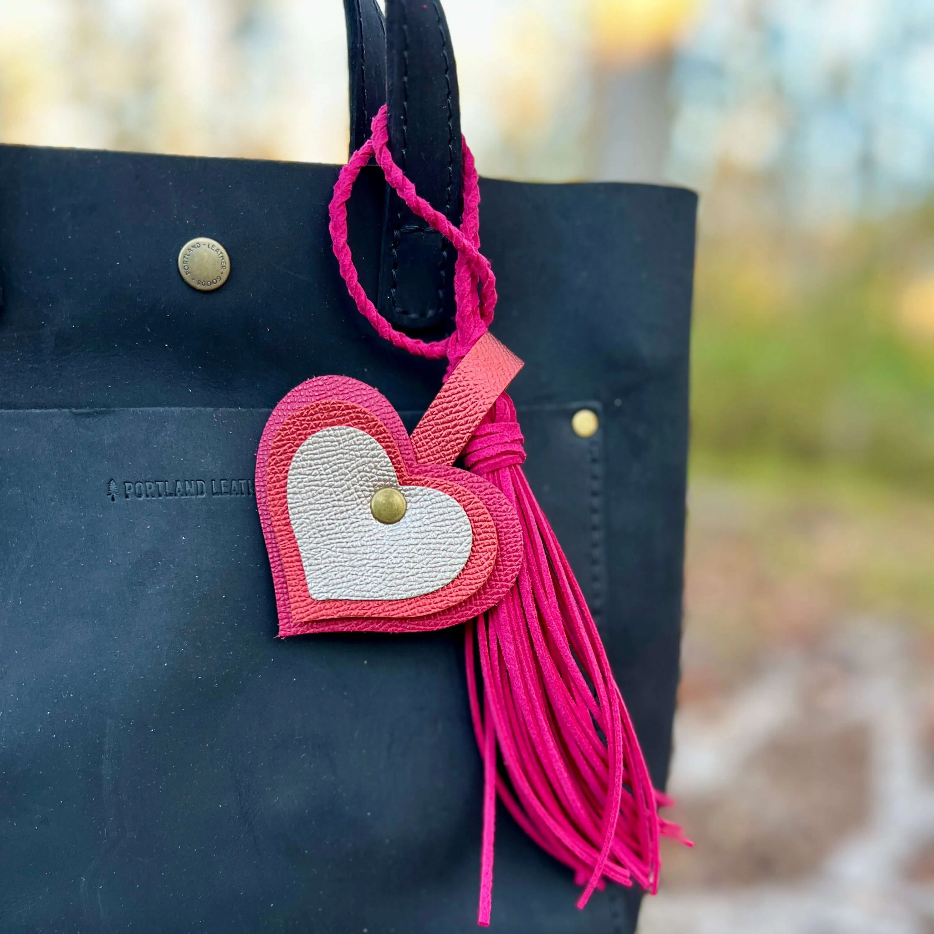 Leather Heart Bag Charm in Pink, Red and Rose Gold
