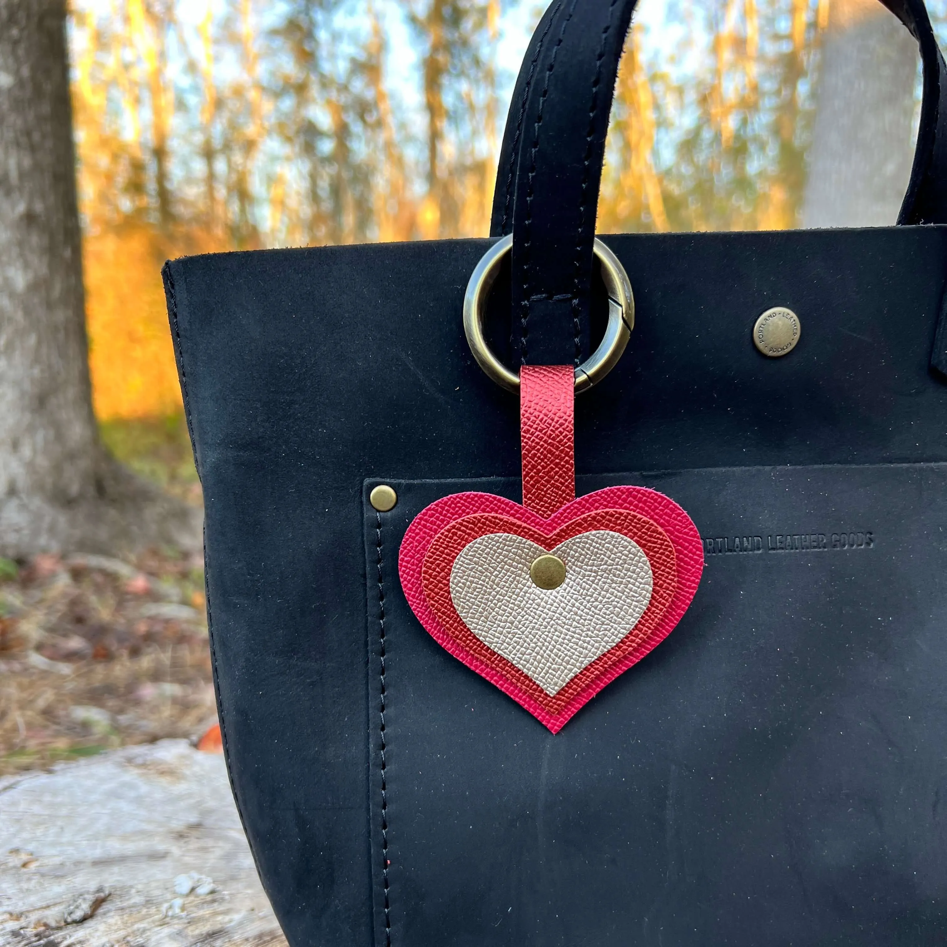 Leather Heart Bag Charm in Pink, Red and Rose Gold